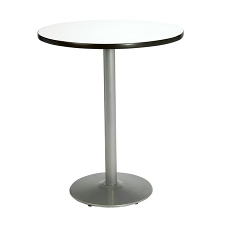 KFI Seating 36" Round Bar Height Pedestal Table - Crisp Linen Finish - Round Silver Base