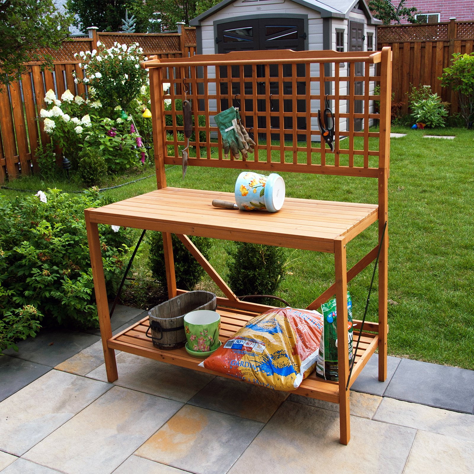 Fir Wood Foldable Potting Bench Walmart Com