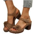 thumbnail image 5 of LOVZFMLL Sandals for Women Fashion Flower Chunky Block Heels Open Toe Ankle Strap Adjustable Buckle Summer Dress Shoes Outdoor Beach Vacation Brown 7, 5 of 9