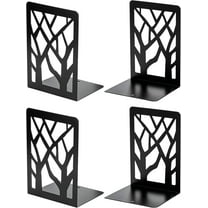 Modern Bookends for Shelves, Non-Skid Heavy Duty Metal Book Holder, Decorative Book Stopper for Home, 7 x 4.7 x 3.5', Black (2 Pair/4 Pieces)