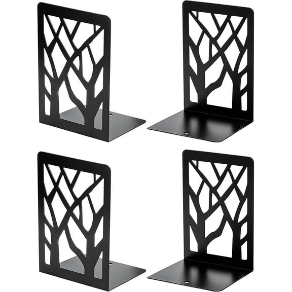 Modern Bookends for Shelves, Non-Skid Heavy Duty Metal Book Holder, Decorative Book Stopper for Home, 7 x 4.7 x 3.5', Black (2 Pair/4 Pieces)