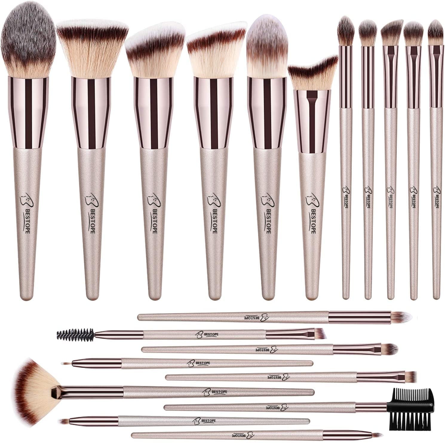 Makeup Brushes Sets, BESTOPE 20PCs Makeup Brushes Premium Synthetic Concealers Foundation Powder Eye Shadows Makeup Brushes with Champagne Gold Conical Handle