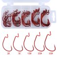 thumbnail image 2 of Sougayilang 50Pcs Fishing Hooks Set Big Game Carbon Steel Sharp Hook with Plastic Box, Red, 2 of 7