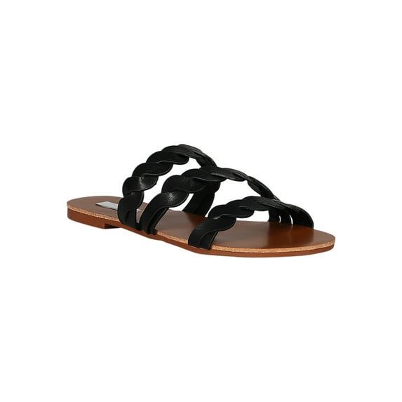 Women Leatherette Twisted Bands Open Toe Flat Slide Sandals 18473