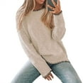 thumbnail image 2 of Womens Crewneck Pullover Sweater Long Sleeve Knit Side Slit 2025 Fall Winter Sweater Tops Light Khaki L, 2 of 8
