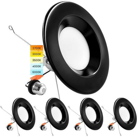 

BTLINK 5/6 Inch LED Recessed Retrofit Downlight 14W=90W CCT Color Selectable 2700K | 3000K | 3500K | 4000K | 5000K Dimmable Can Light 1100 Lumens Wet Rated ENERGY STAR Black Trim (4 Pack)