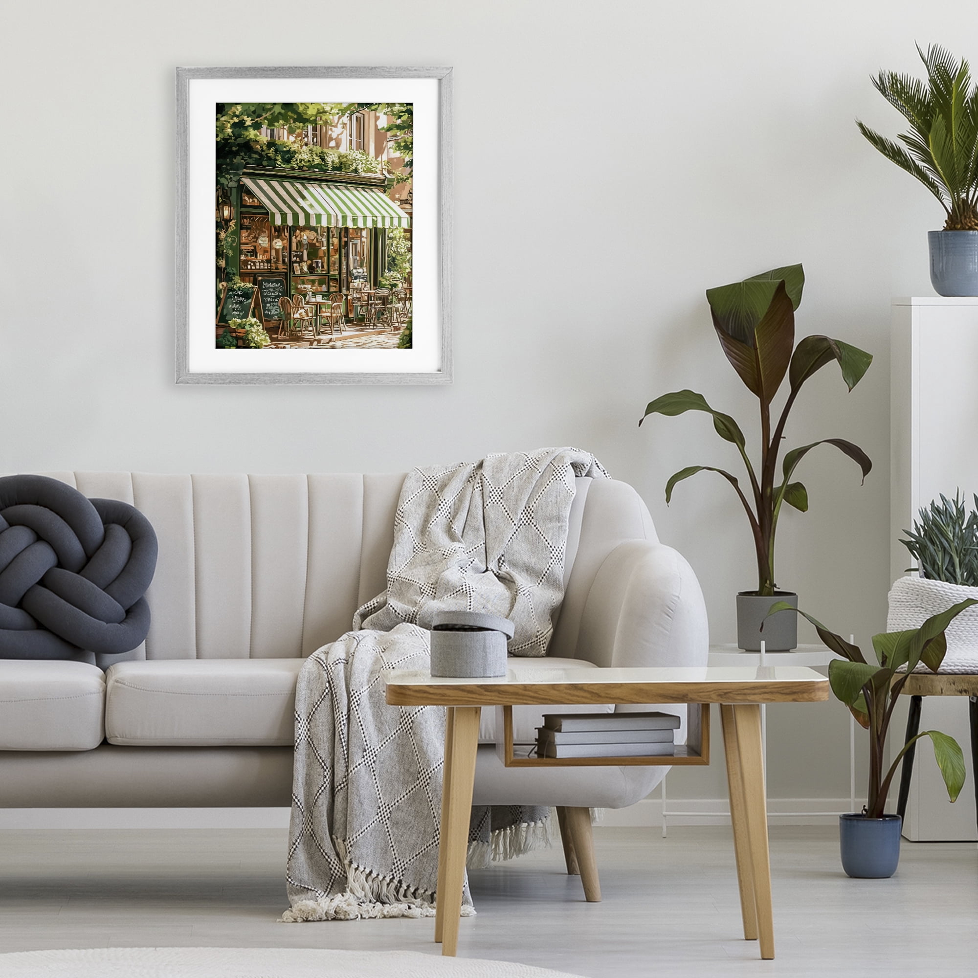 Stupell Industries Coffee Shop Awning & Greenery Gray Framed Print Under Glass, design by LSR Design Studio