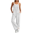 thumbnail image 2 of Yourumao Womens Linen Overalls for Women Square Neck Sleeveless Wide Leg Pants Rompers Solid Adjustable Straps Jumpsuits with Pocket for Outdoor, 2 of 7