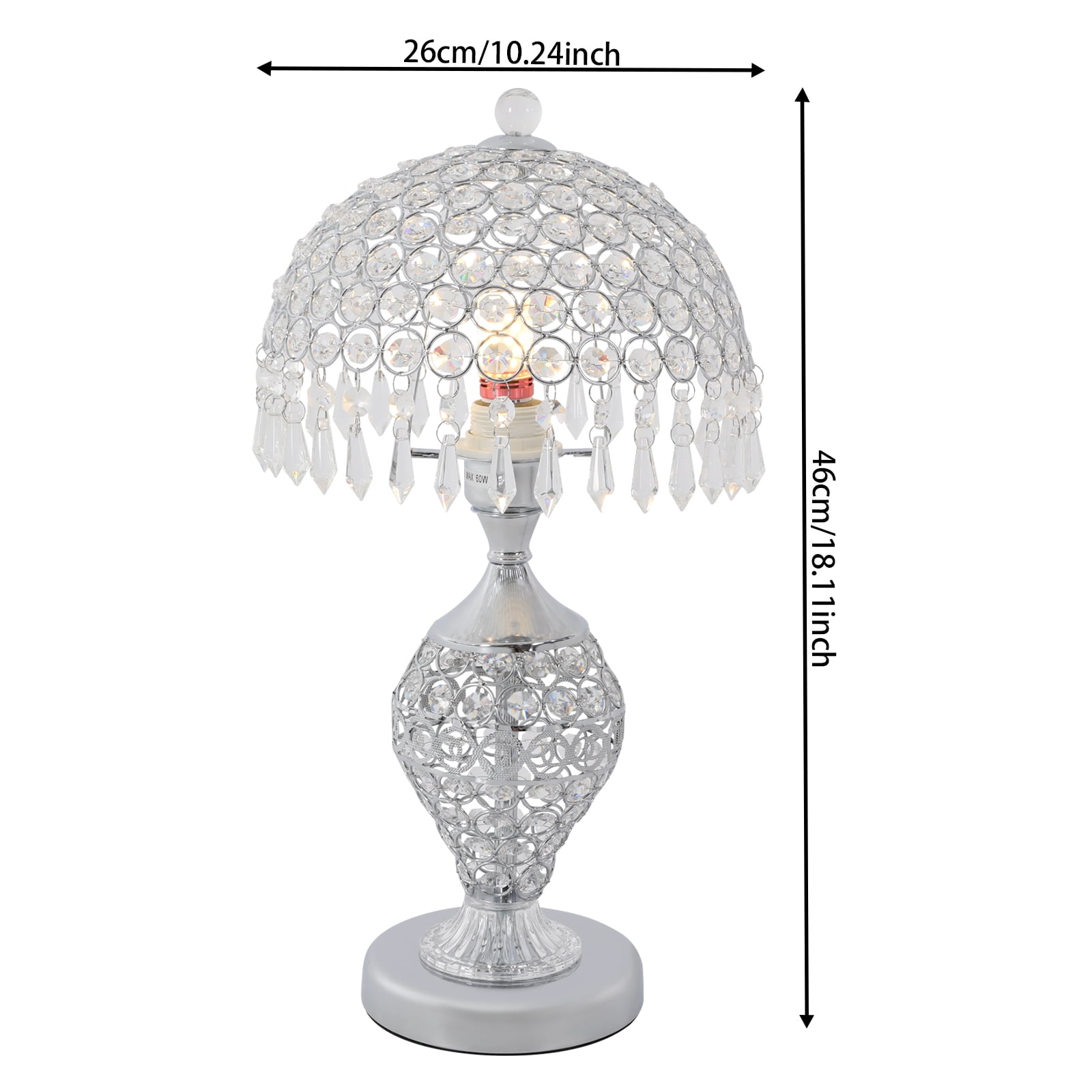Wildnix Elegant Table Lamp with Crystal Lampshade, Silver Iron Body, E26 Lamp Holder, Anti-Rust Design for Cozy Lighting in Bedroom, Living Room, and Home Decor