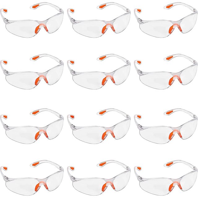 lote De 12 Lunettes De Scurit Transparentes- Lunette Transparente Pc - Lunettes De Protection Avec Verres En Plastique, Pont-de-nez Et Embouts De B