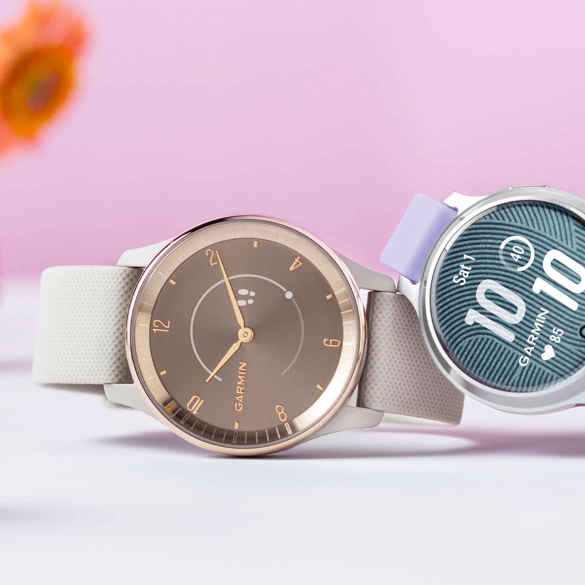 Garmin vivomove Trend Analog Smartwatch Peach Gold Steel Bezel - Ivory Case