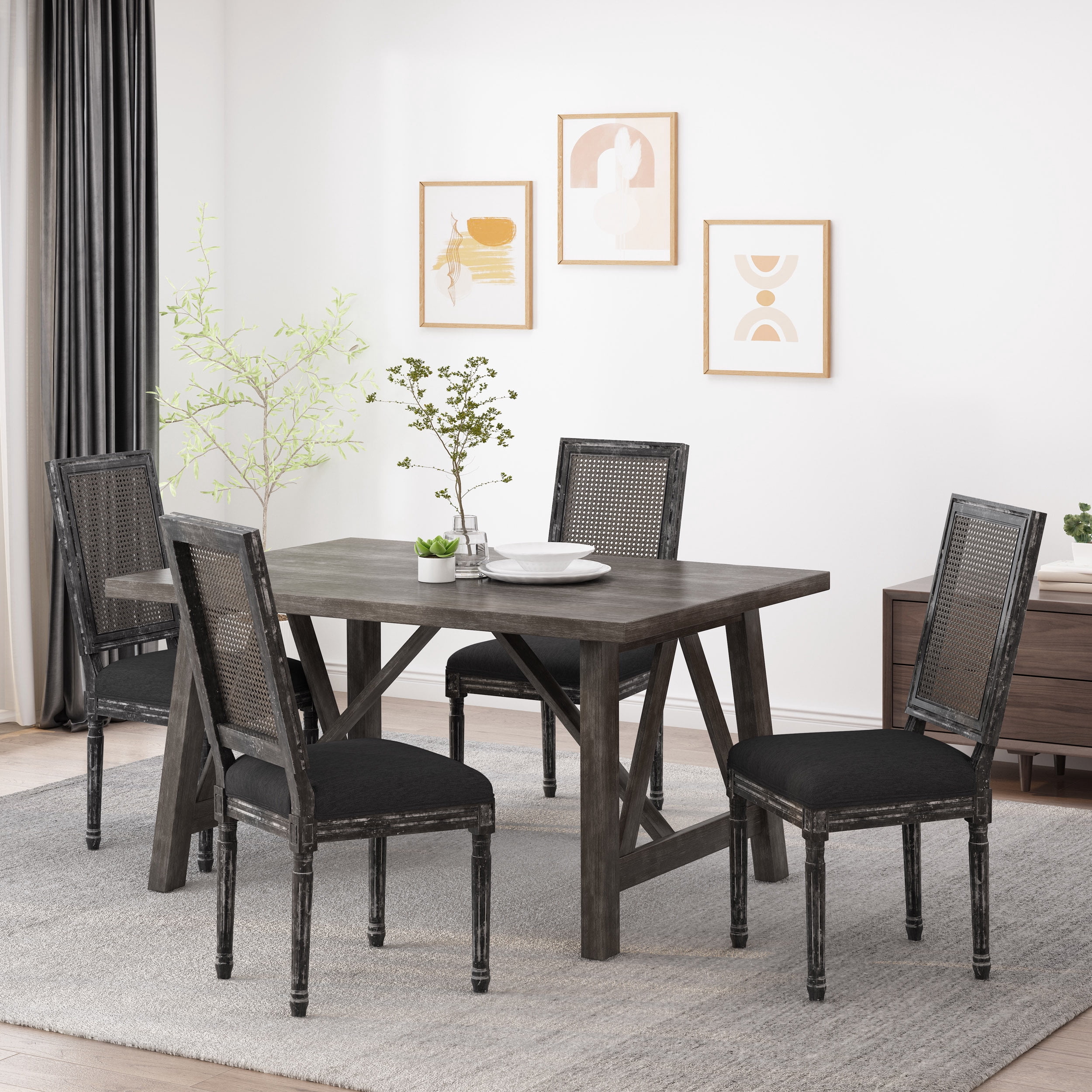 Noble House Beckstrom Indoor Wood Dining Chair, Set of 4, Black, Gray