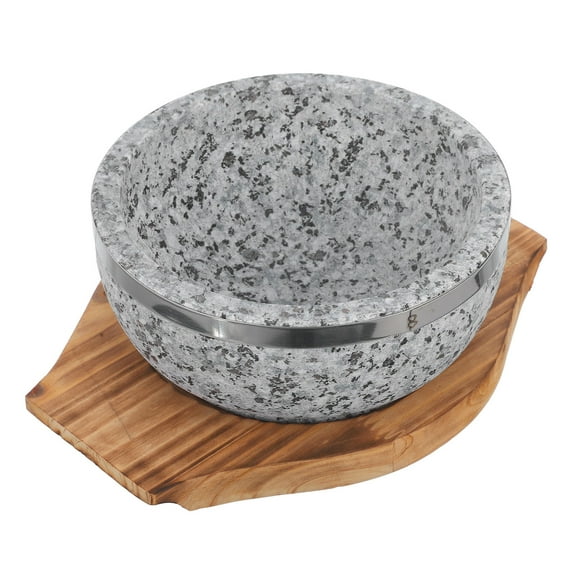 HONMEET Korean Stone Bowl Set with Wooden Base, Non-Coated Cooking Pot for Bibimbap and Rice, Household Kitchenware
