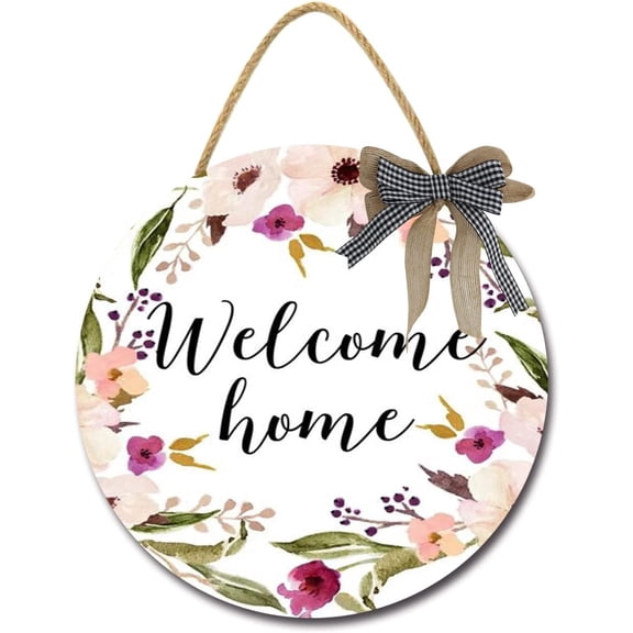 Eveokoki 12" Welcome Home Round Wooden Door Hanger,Nursery,Front Door,Door Knob Decor,Living Room Sign, Wall Decor, Hanging Wood Sign, Bedroom Decor, Romantic Decor Sign