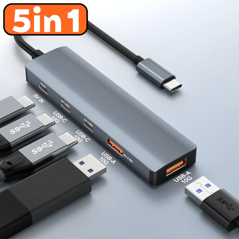 USB C Type-C Hub 5 in 1 Multiple USB3.2 Hub 10Gbps USB-A & USB-C Splitter for Laptop Desktop PC with 5-Port Power Delivery (15CM)