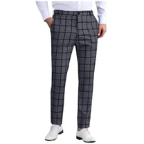 Iugvhana Men's Fashion Plaid Stretch Dress Pants Slim Fit Casual Formal Pants Skinny Business Golf Dress Pants Dark Gray XXXL
