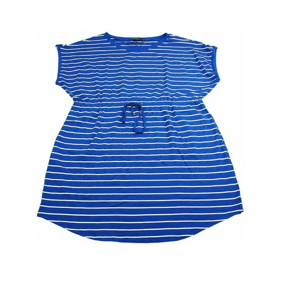 Rafaella Womens Size Small Short Sleeve Drawstring Waist Striped Dress, Lapiz