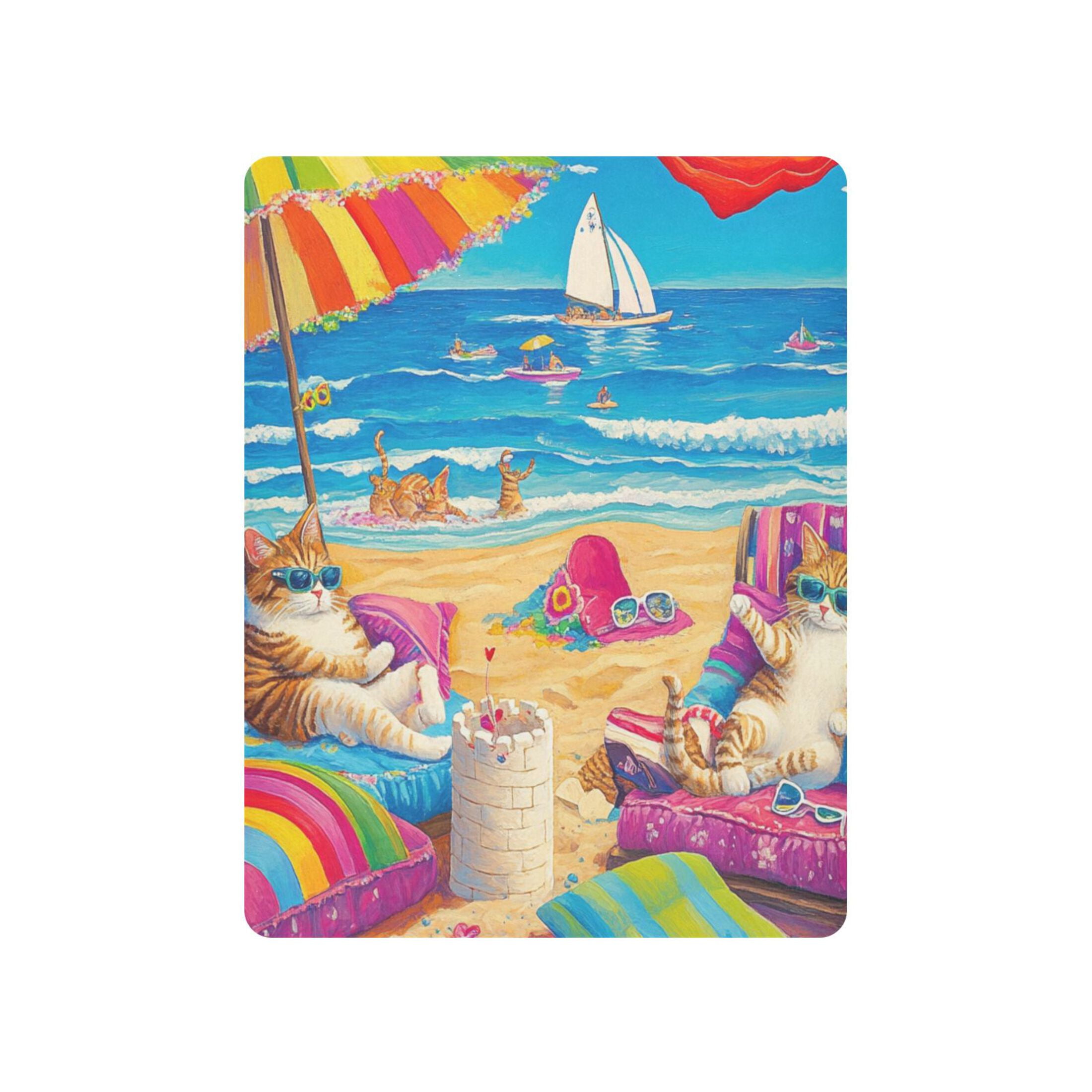 BZSMCE Ultra Soft Fitted Microfiber Crib Sheets for Newborn Baby Boys Girls Cats Enjoying on The Beach Design Cute Pattern