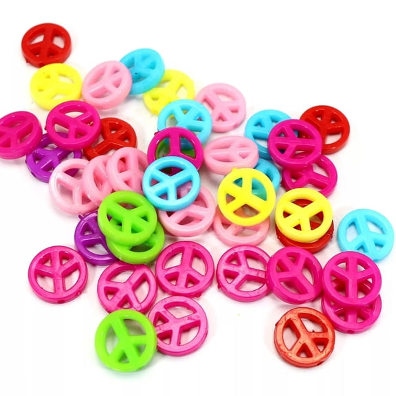 U8MO 100 Mixed Bright Color Acrylic Peace Sign Charm Beads 15mm DIY Bracelet Jewelry