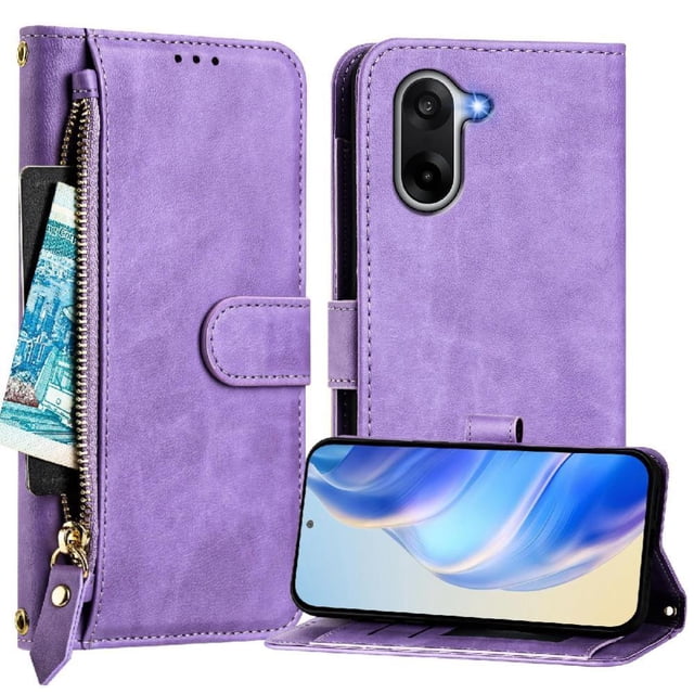 FOXDOCK Funda Tipo Cartera para Xiaomi Poco F7 Ultra 5G Cuero PU con Cremallera y Correa de Muñeca, Ranuras para Tarjetas, Soporte Plegable, Cierre Magnético
