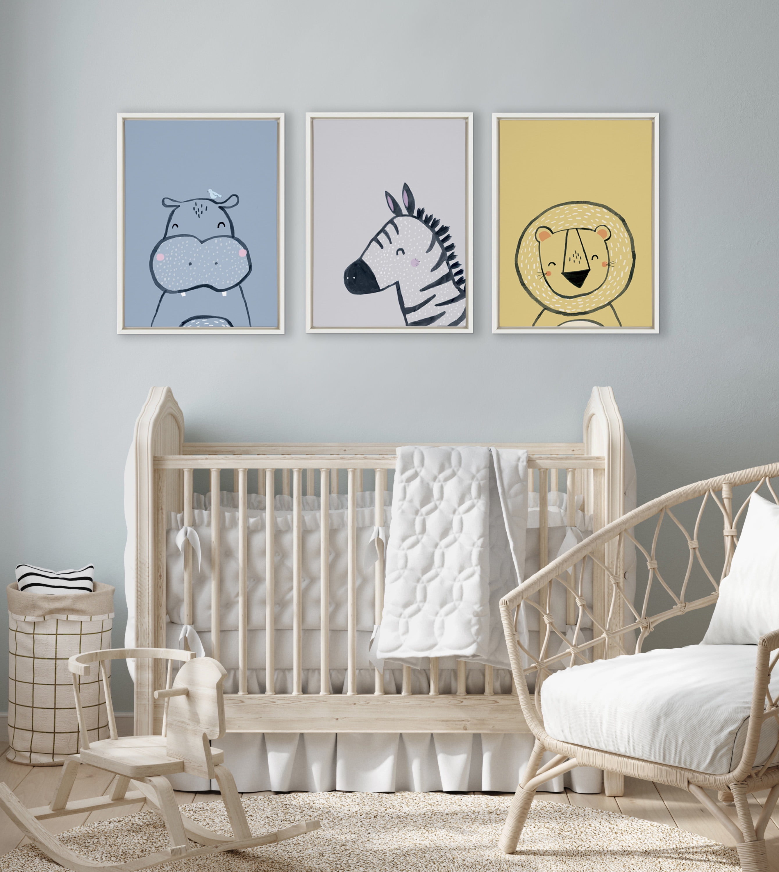 Kate and Laurel Sylvie Inky Hippo Framed Canvas Wall Art by Lauradidthis 18x24 White Adorable Animal Art for Wall