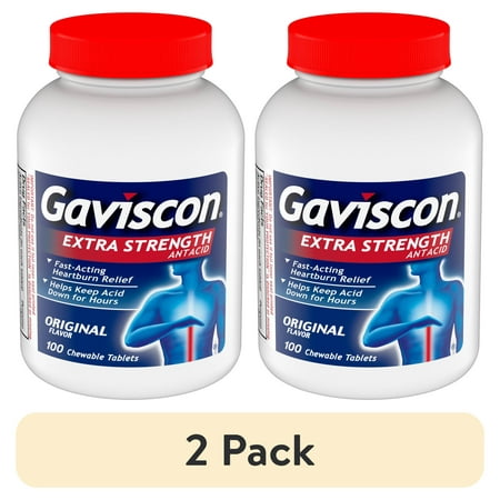(2 pack) Gaviscon Extra Strength Chewable Antacid Tablets for Heartburn Relief, 100 Count