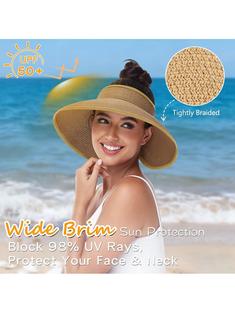 Sun Hats for Women Ponytail UV Protection Beach Summer Hat Wide Brim Sun Hat With Ponytail Hole - Wide Brim Sun Hat Ponytail  main image 4