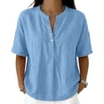 thumbnail image 2 of Maplenight Henley Shirts for Women Cotton Short Sleeve Blouses Button Relaxed Fit Casual Vacation Wear Summer Tops, 2 of 5