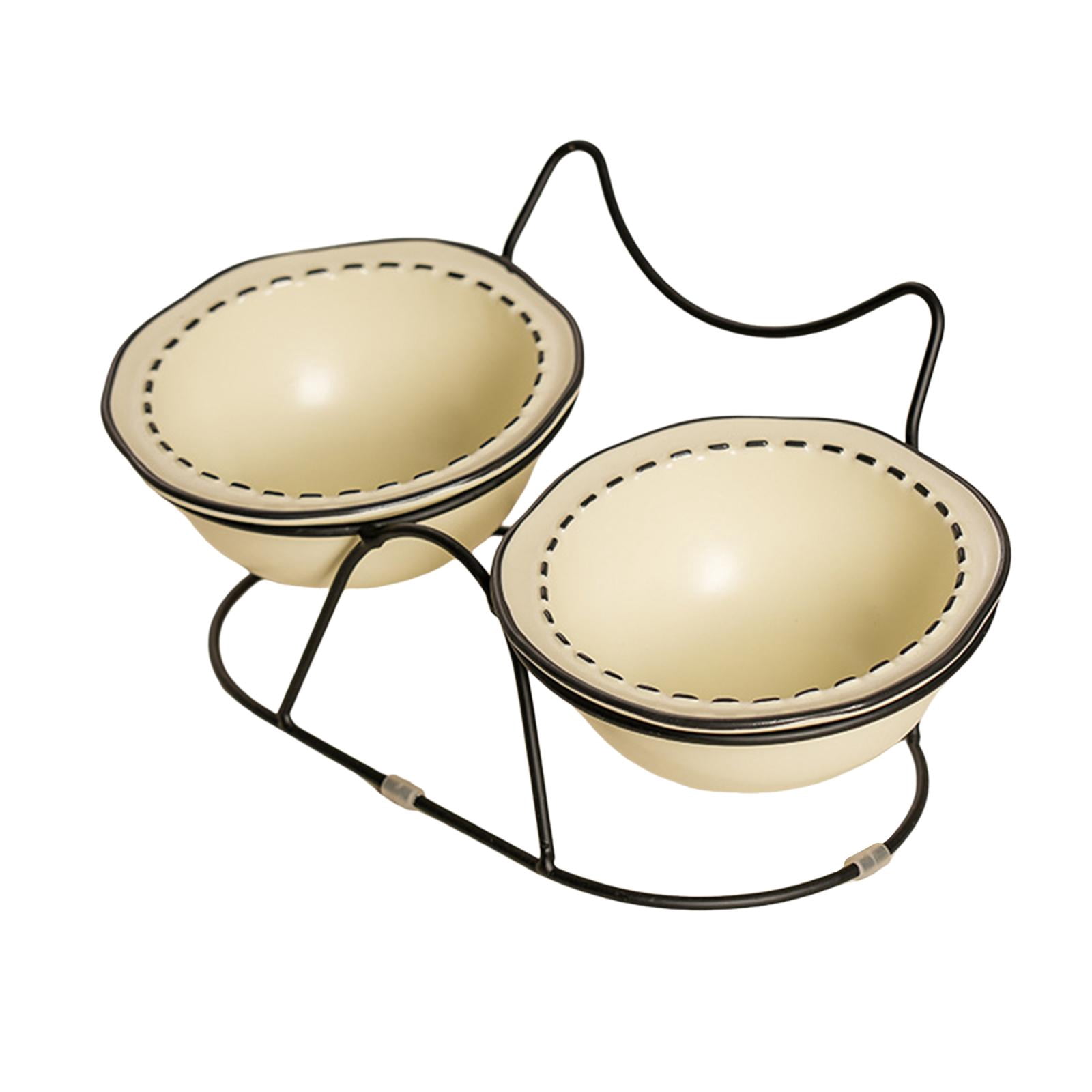 Bothyi Ceramic Pet Bowl Cat Dish Feeder AntiSlip Protect Pets Neck Raised Cat Bowl Cat Food and Water Bowl Set for Indoor Cats Puppy beige