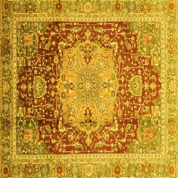 Ahgly Company Machine Washable Indoor Square Abstract Yellow Modern Area Rugs, 6' Square