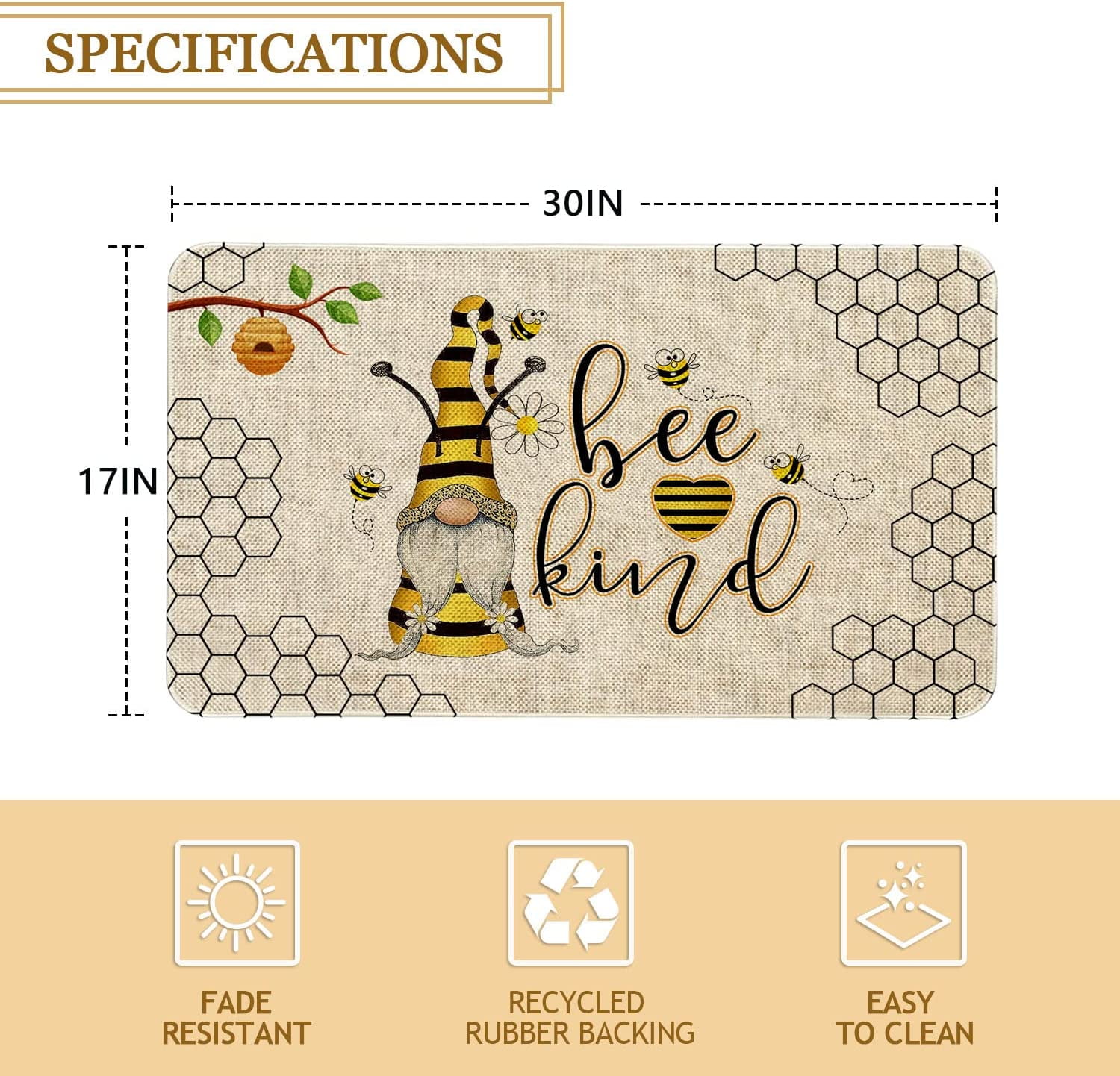 Spring Summer Door Mat 30 X 17 Inch Bee Kind Gnome Doormat Indoor Outdoor Entrance Floor Mat Non Slip Summer Decor Rubber Welcome Mats