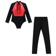 thumbnail image 4 of TiaoBug Kids Girls Rhinestone Color Block Gymnastic Dance Leotard Skating Jumpsuit with Leggings Set Red 8, 4 of 6