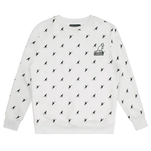 Kangol Men's All Over Print Fleece Pullover Crewneck Sweatshirt Embroidered Logo (Small, Off White)