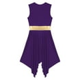 thumbnail image 6 of IEFIEL Womens V Neck Metallic Waistline Liturgical Praise Dance Dress Sleeveless Asymmetrical Modern Dance Show Costume Purple S, 6 of 7