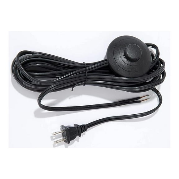 19ft Lamp Cord with Foot Switch - SPT-2 18/2 Black Cord Set, 11ft to End, 8ft to Plug, 105°C 300V, UL Listed - Lighting Replacement Wire