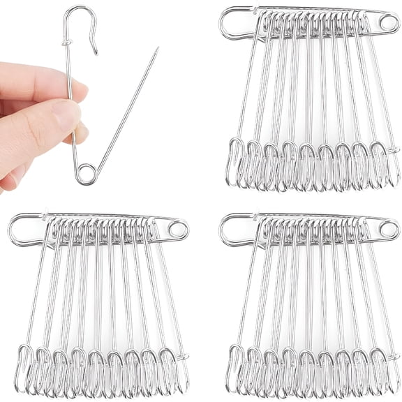 TUWAFE 30Pcs Large Heavy Duty Safety Pins Safety Pins Heavy Duty - Silver 3 Inch Blanket Pins Stainless Steel Wire