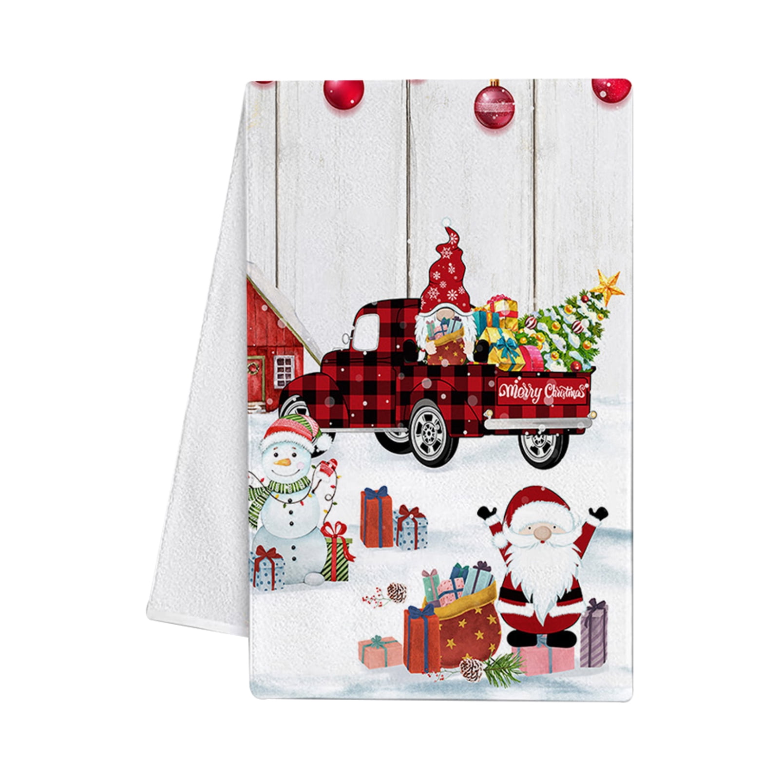 ARKENY Christmas Kitchen Towels Set of 2,Black Buffalo Plaid Gnome Red
