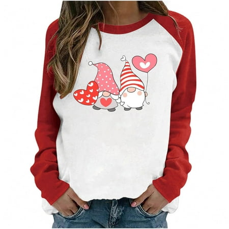 

Womens Long Sleeves Blouse Valentine s Day Fashion Love Printing Patchwork Sleeve Pullover Casual Loose Round Neck Ladies Tunics Sweatshirt Top