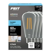 Feit Electric ST19 LED 8.8W (60W Equivalent) Daylight (5000K), Medium E26 Base, Clear Glass Filament, Dimmable Light Bulb 4 Pack