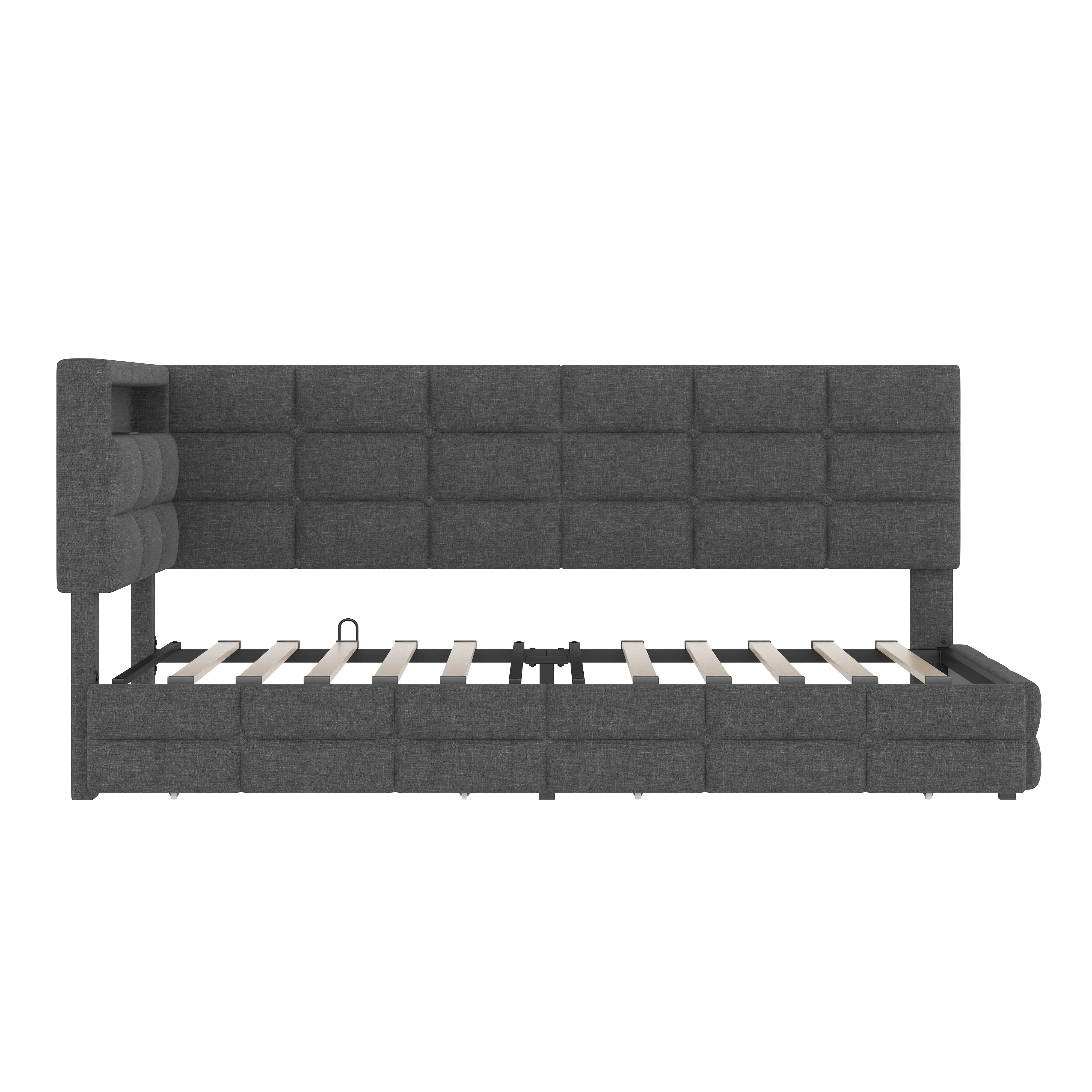 Euroco Upholstered Twin Size Daybed with Storage Headboard and Drawers, Sofa Bed with LED Light and USB Charging, Gray