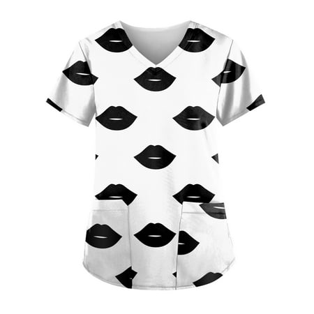 

XHJUN Scrub Tops Women Healing Hands Women s Love Heart Printed Scrub Tops Plus Size V-Neck T Shirts Black XXXL