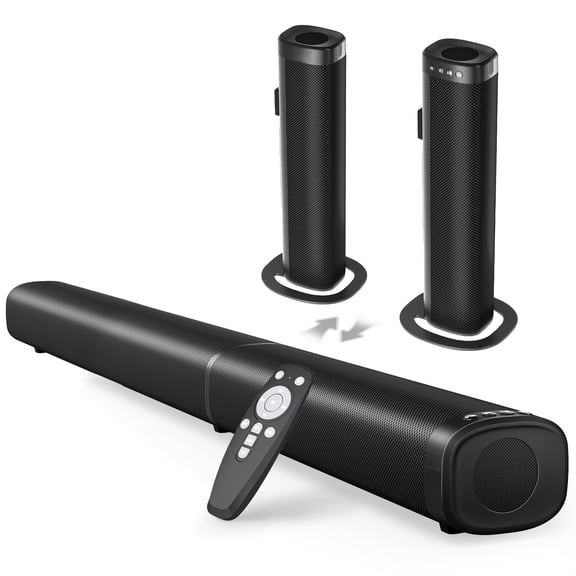 Sound Bar for Smart TV, 100W Bluetooth 5.3 Soundbar, 2-in-1 Detachable Sound Bar for TV, ARC/Optical/AUX, Surround Sound System for TV, Home Theater Speaker TV/PC/Projector