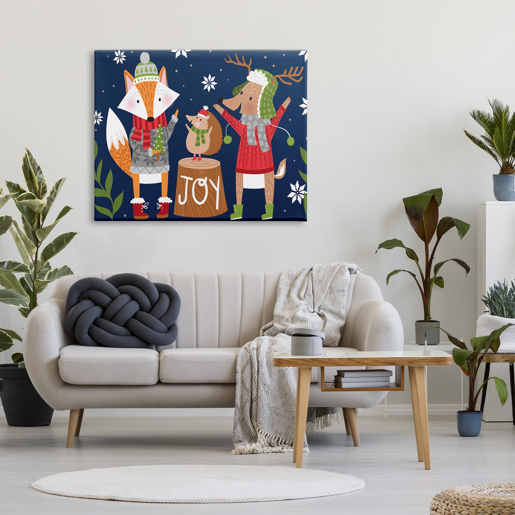 Stupell Industries Snowy Winter Woodland Animals Adorable Fox Reindeer Hedgehog Animals & Insects Painting Gallery Wrapped Canvas Print Wall Art, 36 x 48
