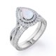 thumbnail image 4 of JeenMata Anillo de Bodas de Filigrana Cruzada con Ópalo de Fuego en Forma de Pera y Moissanita de 1,75 Quilates - Engaste de Doble Halo Pavé - Chapado en Oro Blanco de 18 K sobre Plata, 4 of 6