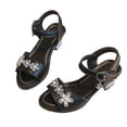 thumbnail image 2 of BRGZLK Open Toe Girls Sandals Cute Floral Low Heel Ankle Strap Princess Shoes Summer Casual Fashion Comfortable Kids Girl Party Dress Sandals Black 13.5(Little Kids), 2 of 6