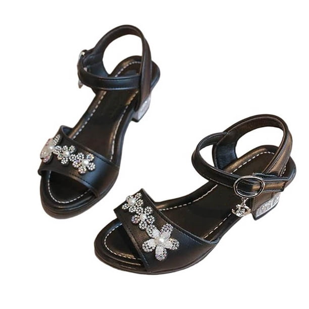 Sandalias de Tacón Alto para las Mujeres Punteado Strass Arco Estilo Verano Zapatos de Rendimiento para las Mujeres de la Escuela Secundaria Y los Niños