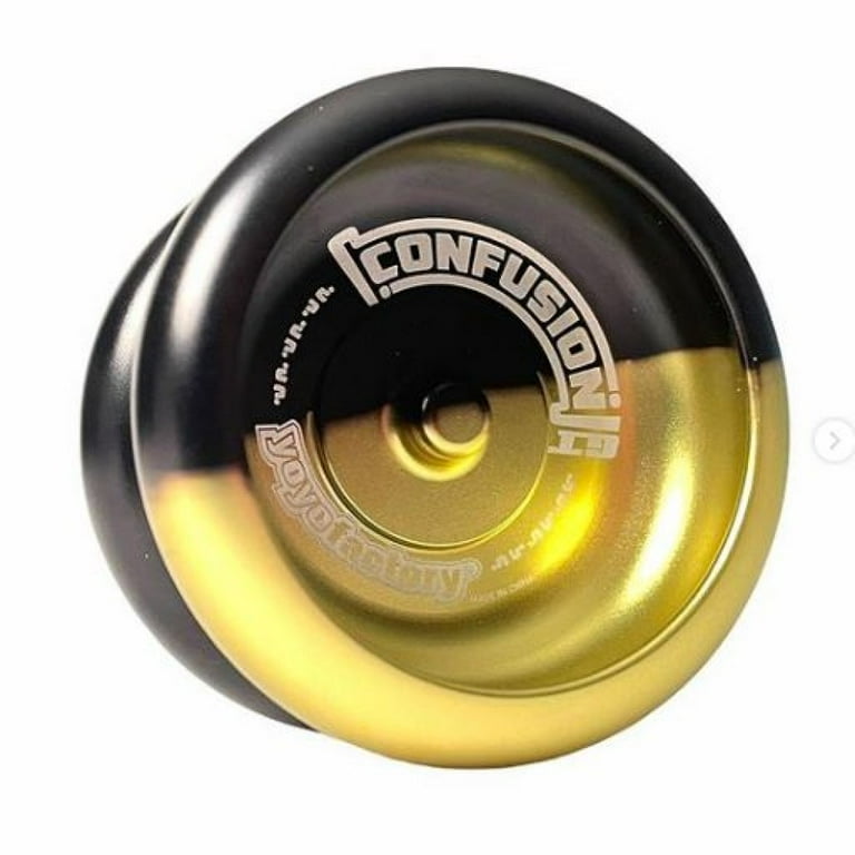 YoYoFactory Confusion Yo Yo 6061 Aluminum Plays Responsive or Unresponsive by Switching the Pads Black Gold Fade