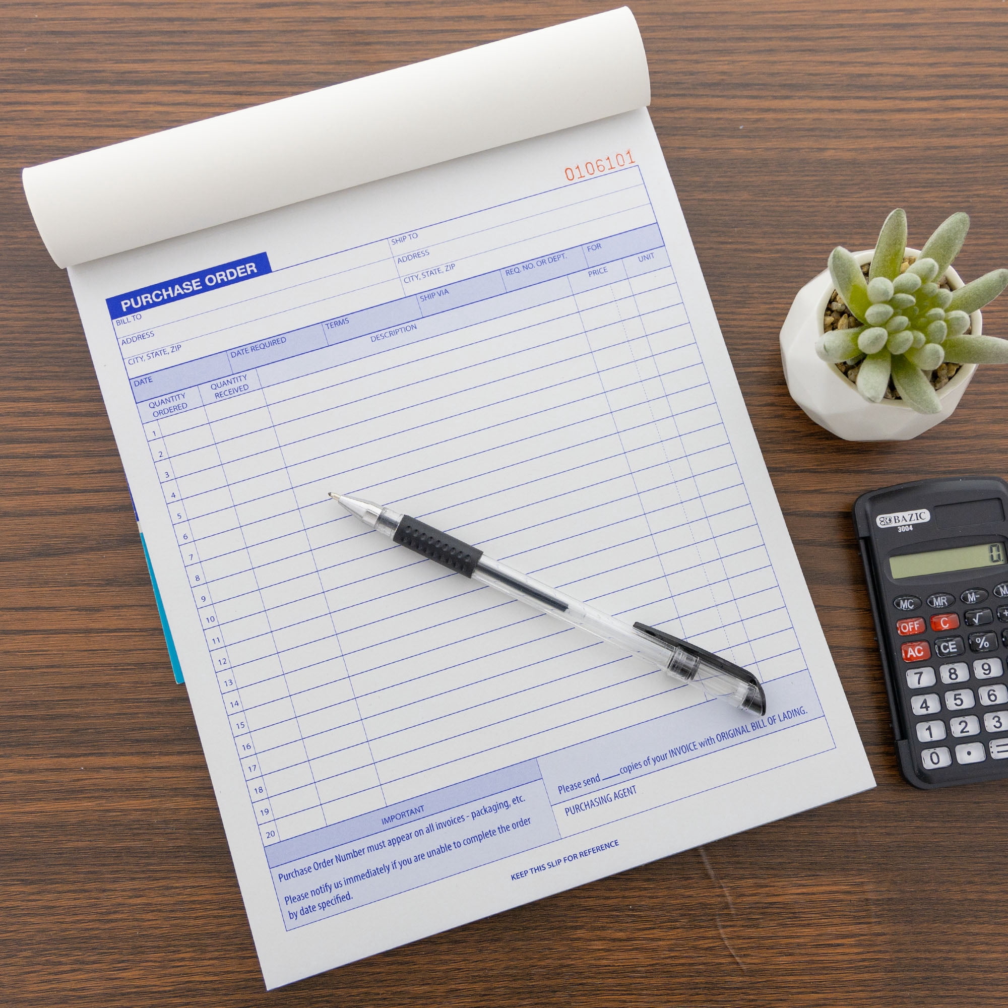 BAZIC Purchase Order Book, 30 Sets 8 3/8"x10 11/16" 2-Part Carbonless, 4-Pack
