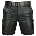 thumbnail image 2 of Akafmk Mens Leather Cargo Shorts Fashion Solid Color Button Multi Pockets 5" No Belt Shorts Pants XXXXL, 2 of 4