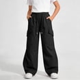 thumbnail image 2 of Dagugfen Cargo Pants for Teens Elastic Waisted Loose Fitted Outdoor Hiking Pants Climbing Camping Activewear Trousers with Pockets(11-12 Years,Black1), 2 of 5